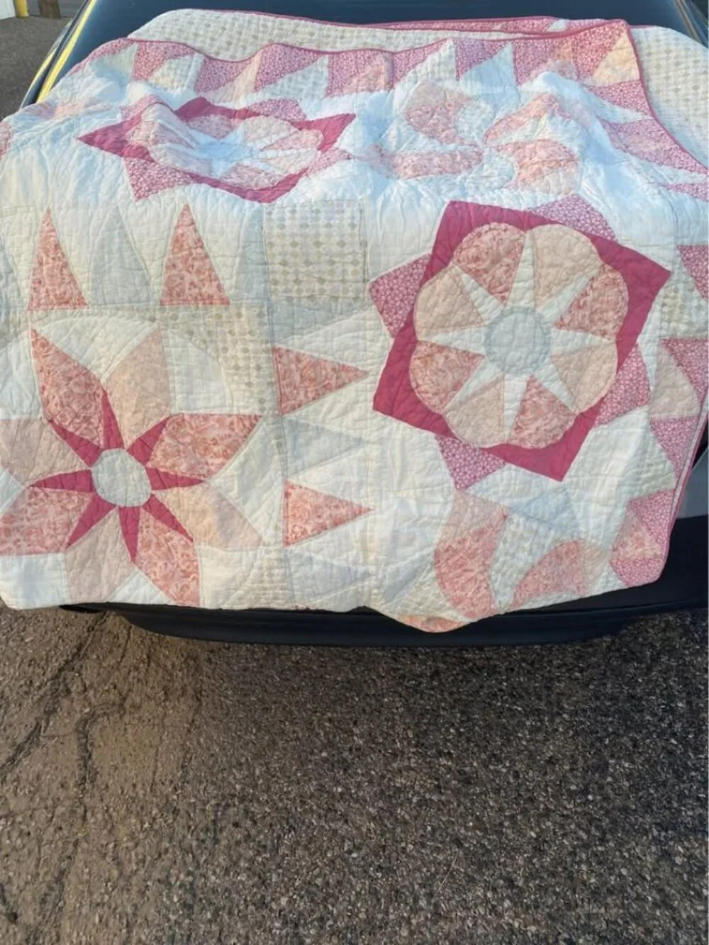 Vintage 1920 Reversible Floral & Pinwheel Star Coverlet Quilt/Pillow Set 85X85
